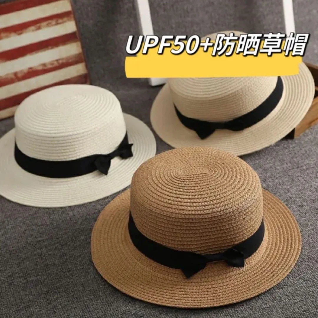 韩版草帽夏季夏天英伦平顶平沿清新礼帽遮阳帽夏季防晒帽批发