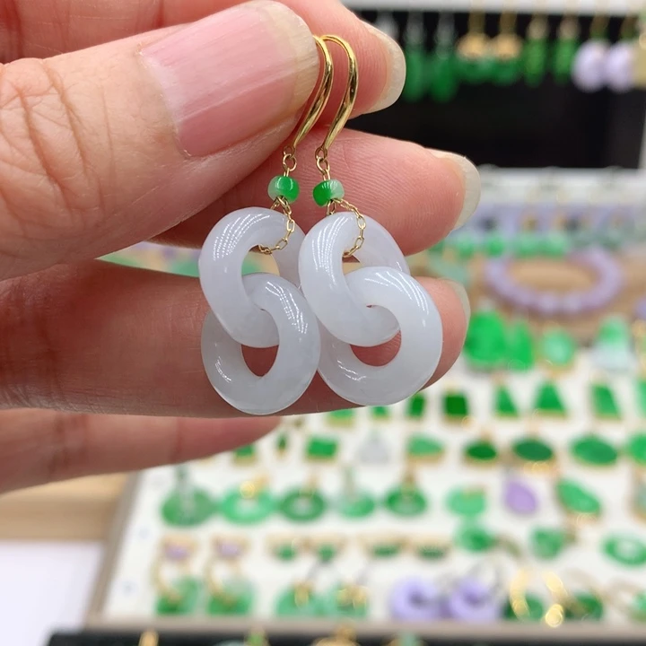 翡翠18K金镶嵌耳饰