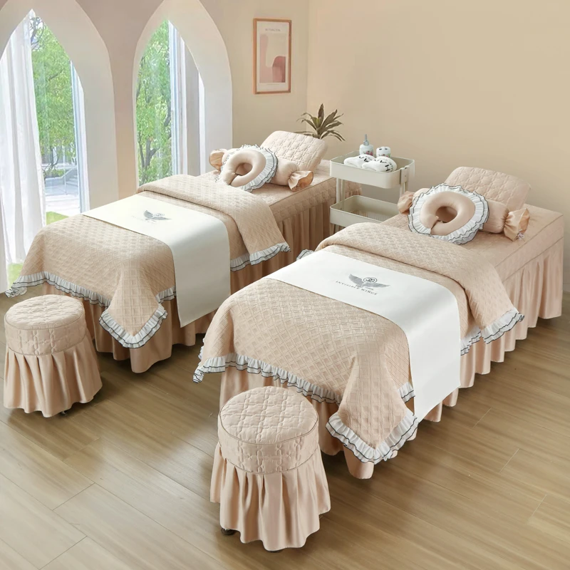 美容床罩四件套新款立体提花泡泡纱高档轻奢美容院按摩推拿床单套