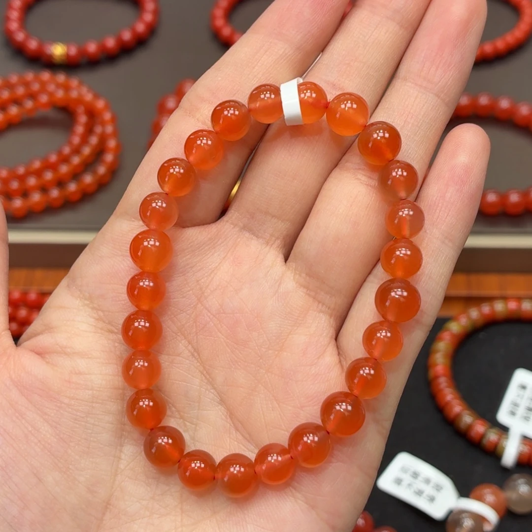 南红玛瑙未镶嵌手串保山原矿南红小庄冰橘圆珠卡7+