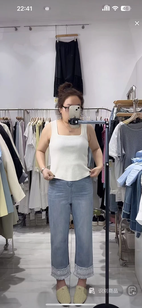 805春夏气质时尚显瘦休闲百搭蕾丝牛仔裤简约