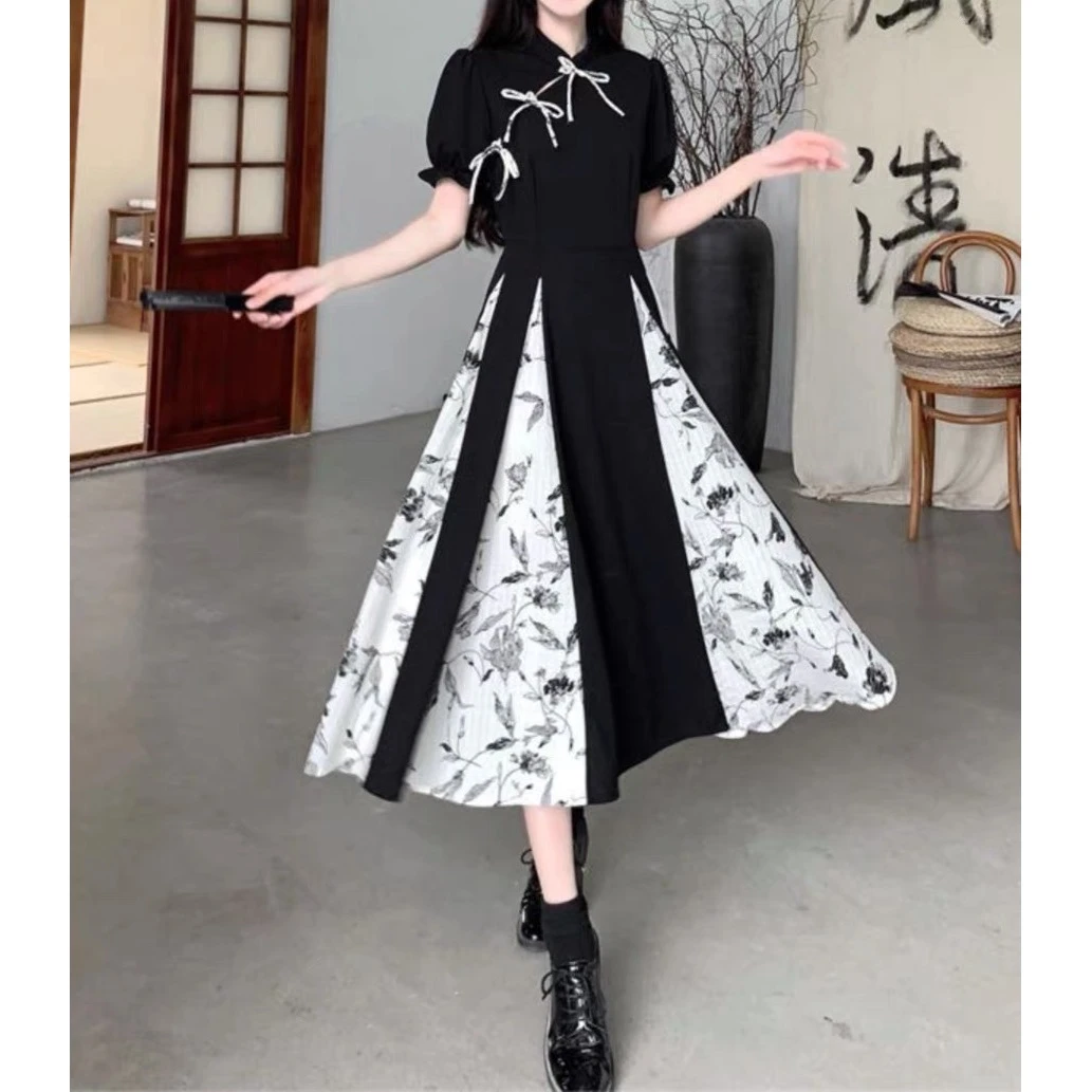 （大嘴）新中式改良旗袍大摆围遮肉显瘦连衣裙2903