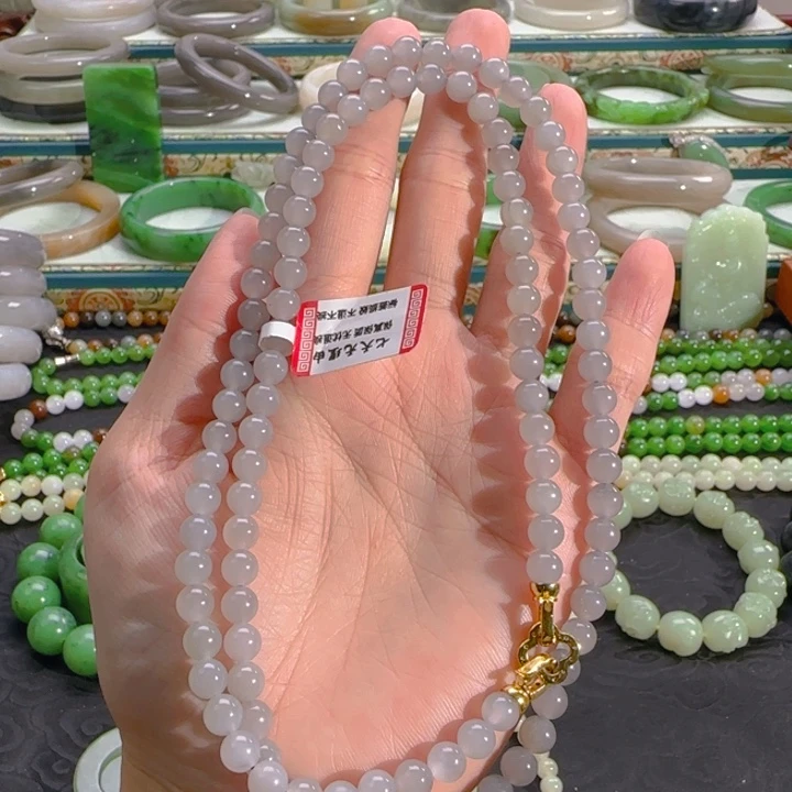 和田玉未镶嵌颈饰冰烟紫项链