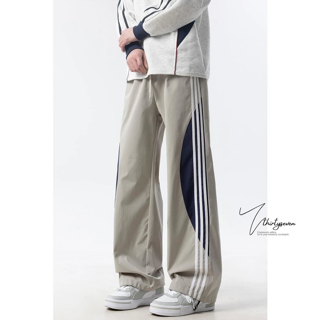 V37 美式cleanfit裤子男2025春秋季新款学院风撞色拼接直筒休闲裤