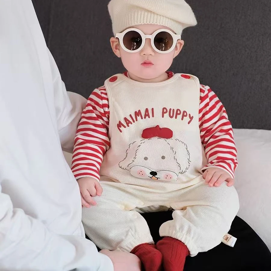 【T恤+背带裤套装】婴儿背带裤条纹T恤两件套儿童连体衣男女宝宝