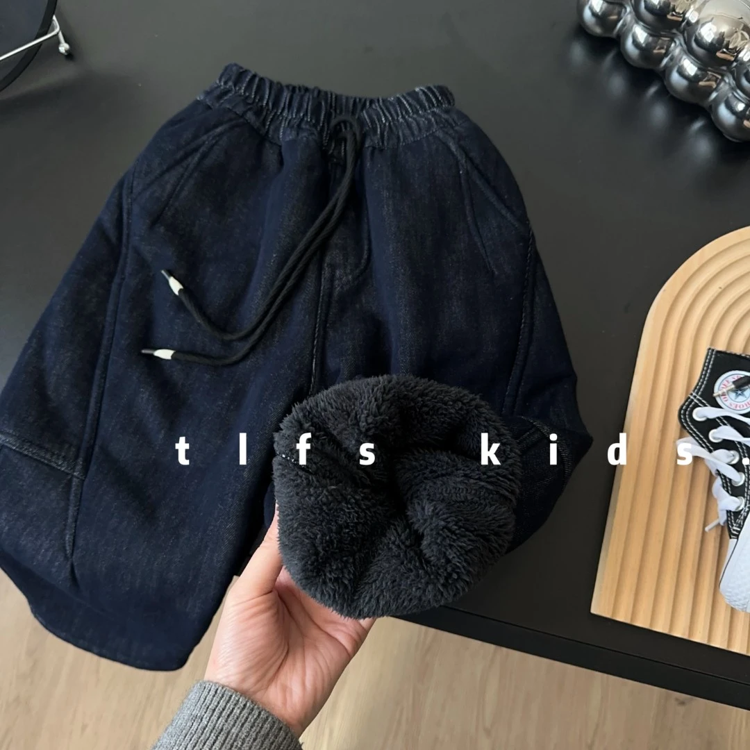 童例「9045净色后口袋加绒裤」冬款季儿童百搭长裤男女童韩版潮时尚