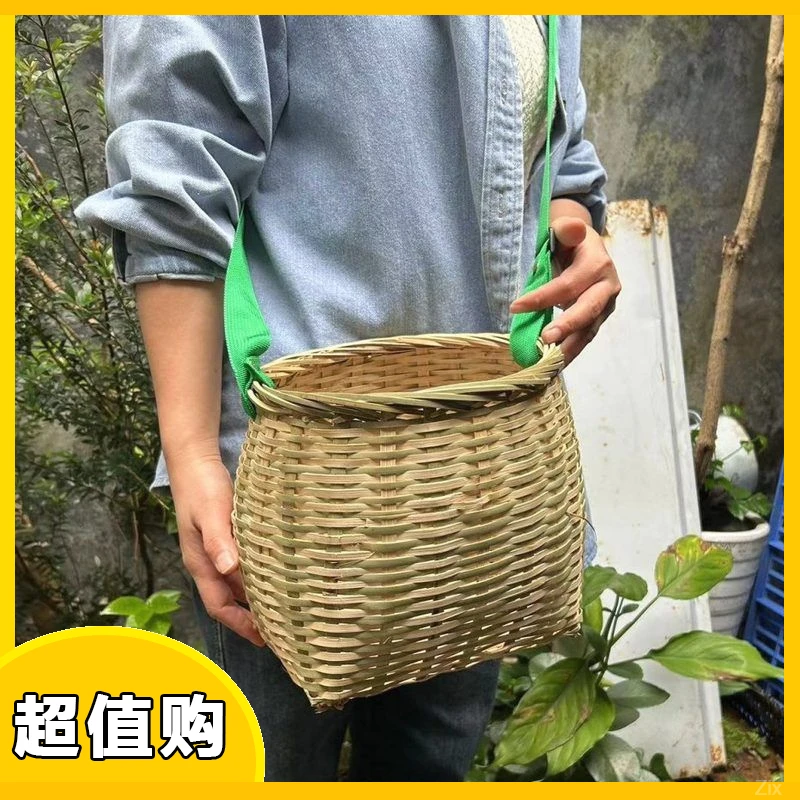 斜跨出篓竹筐采茶装饰演鱼篓竹编篮子采茶竹制 篓背篓竹茶叶