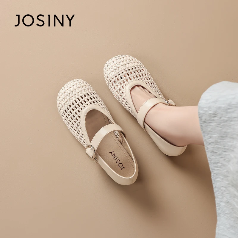 卓诗尼镂空一字扣单鞋女2025夏季新款网红外穿休闲百搭玛丽珍女鞋