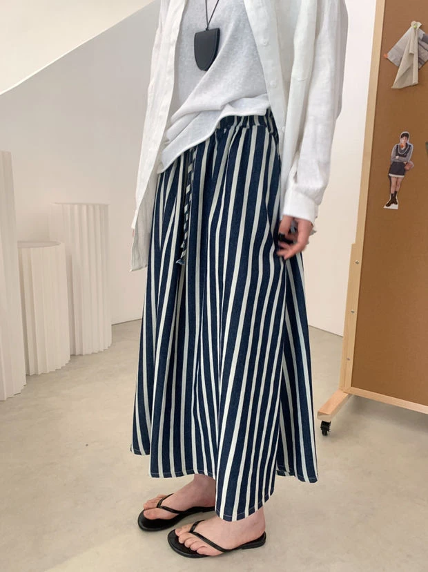 新款时尚百搭简约气质休闲条纹半身裙Q6086-1