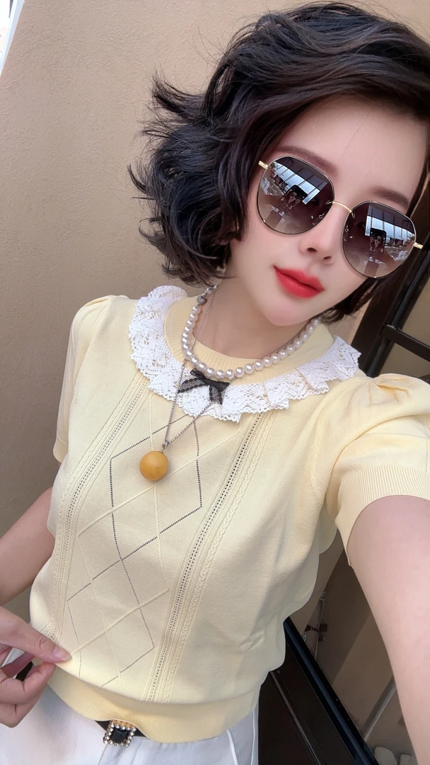 【小韩家】欧货2025夏领口蕾丝甜美显瘦百搭上衣