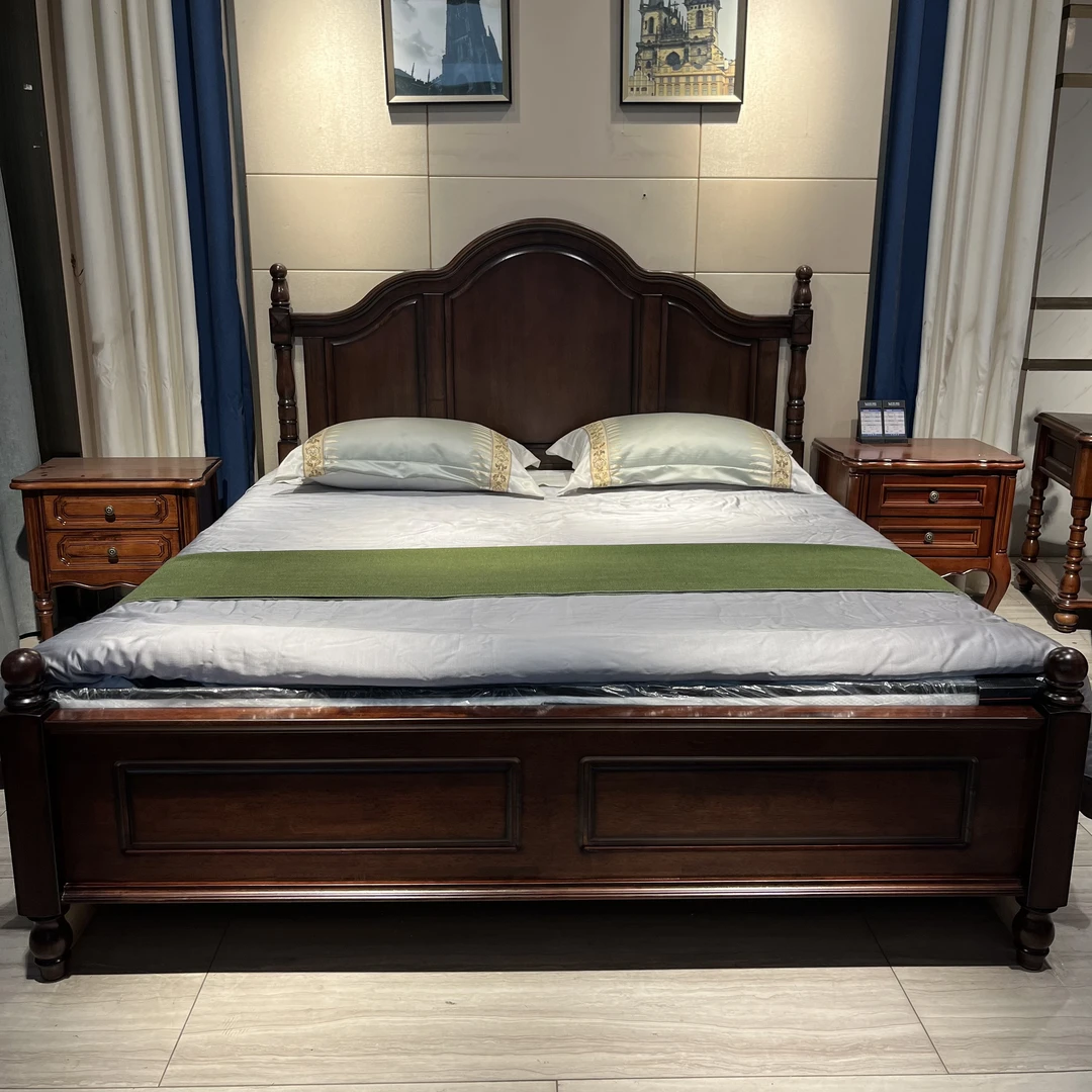 桃花芯木轻奢简约美式乡村实木床双人床复古婚床主卧家具储物大床