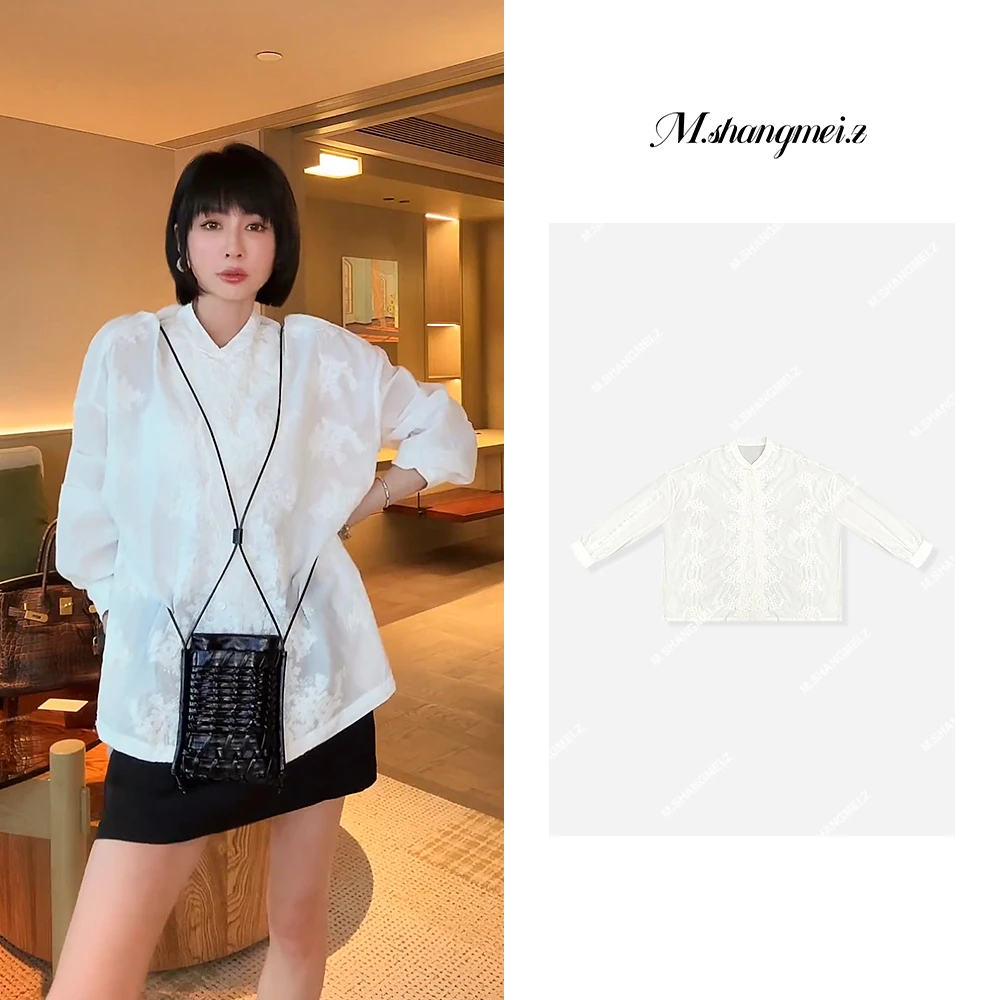 M.SHANGMEI.Z/沐熙美大哥气质手绘刺绣蕾丝绣花上衣X022130