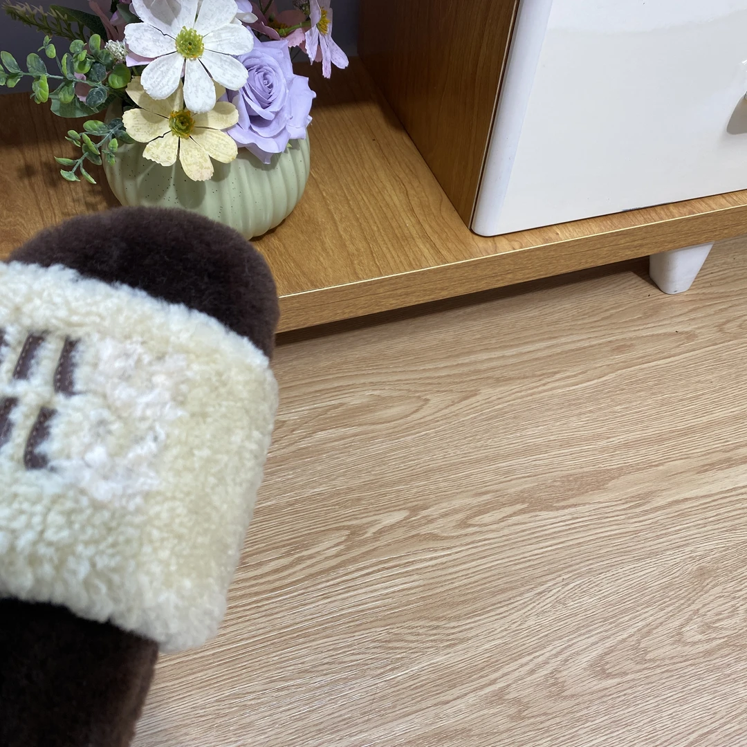 桔M姐拼色一字毛毛拖鞋女