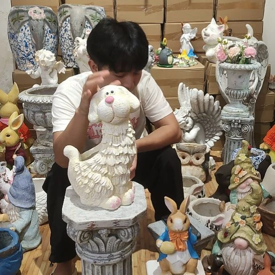 合成树脂奶油狗花盆