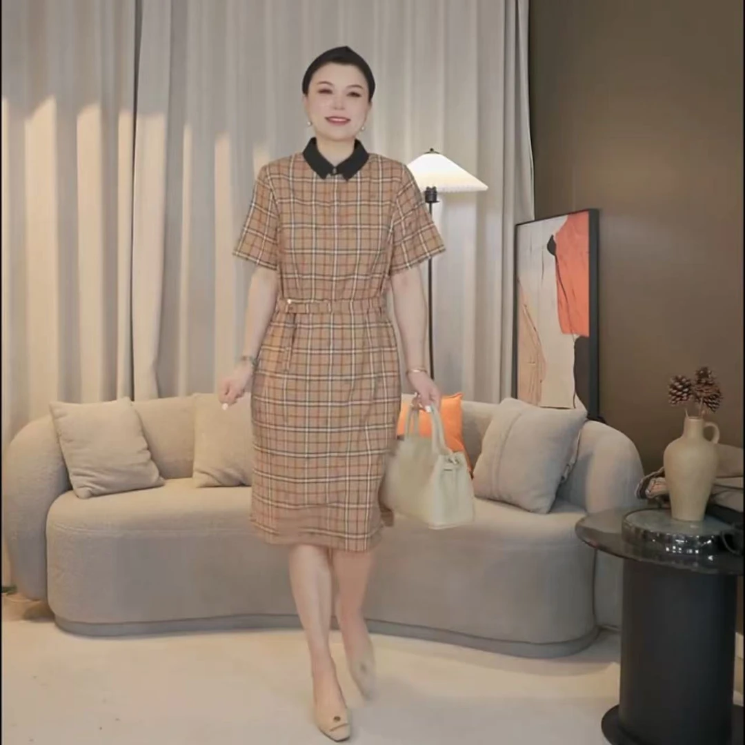 【清仓】黑领贵妇格子连衣裙