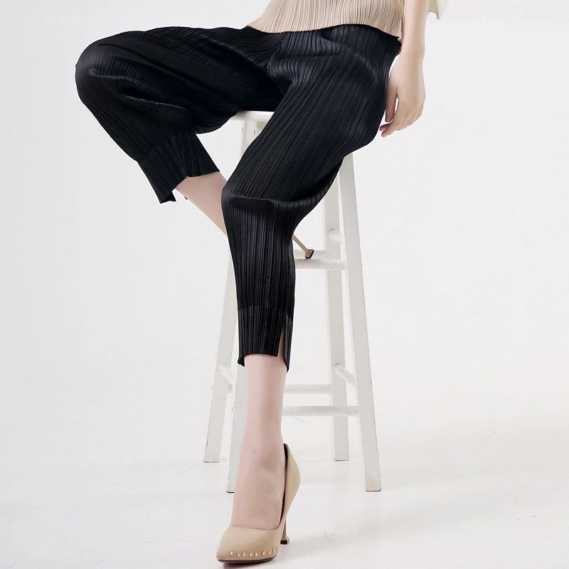 休闲垂感三宅褶皱宽松显瘦裤子铅笔裤夏季高端百搭直筒裤小脚时