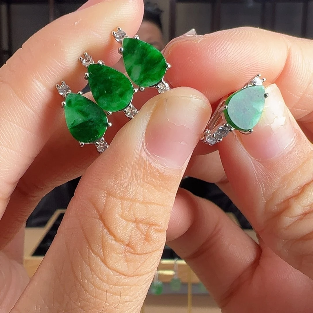 翡翠银S925镶嵌耳饰耳环多样性发货一副