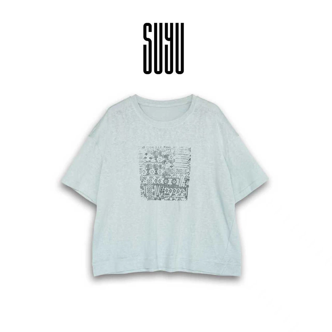 SUYU【兰黛】短袖丹宁风常规印花女士T恤宽松简约