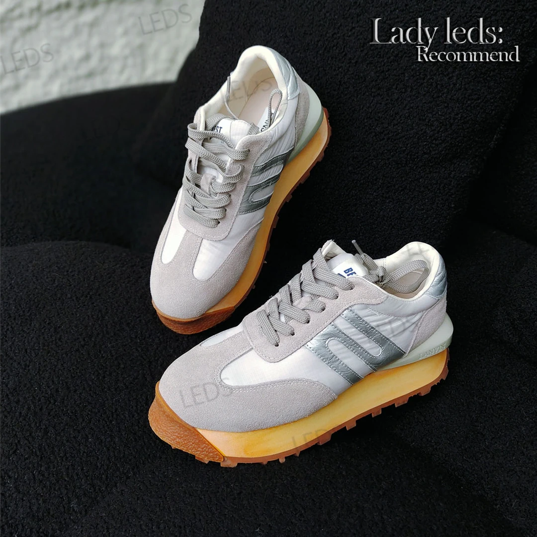 LEDS 2299-2春夏新款撞色透气厚底时尚灰色系带休闲鞋