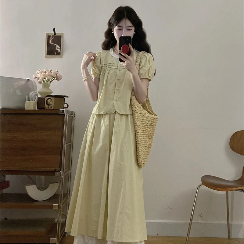 包包专属大码夏季新款小清新花边减龄小衫+半身裙两件套9233