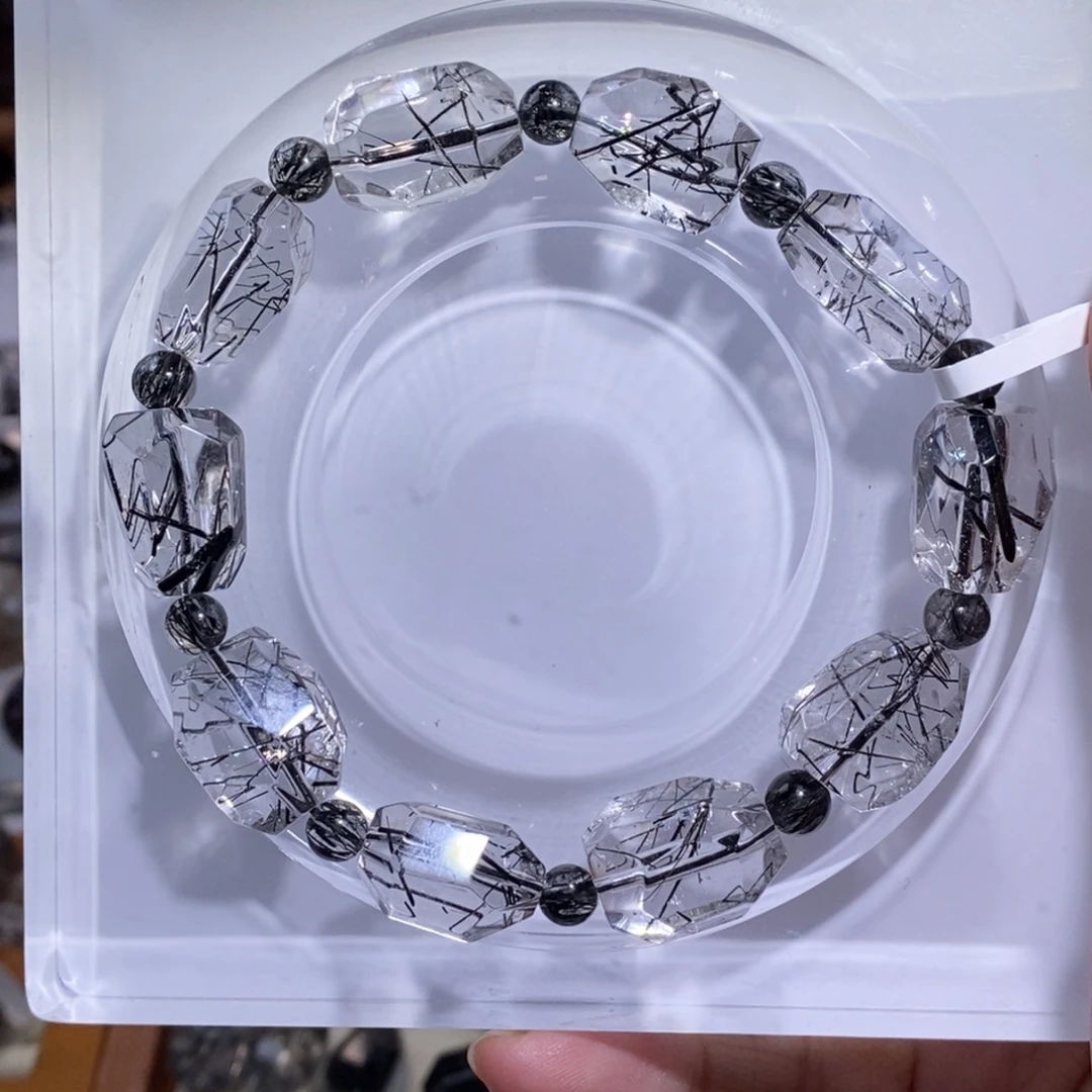 未镶嵌水晶手链12mm全透体黑发晶异形设计款