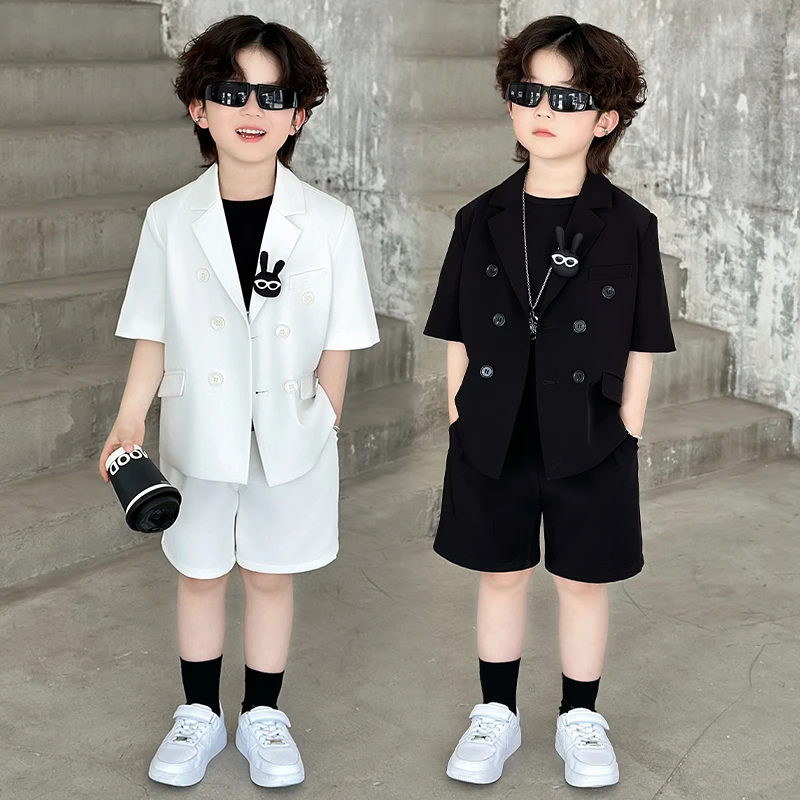 高级感花童男童礼服套装夏季儿童西装潮帅气时髦男孩主持人演出服