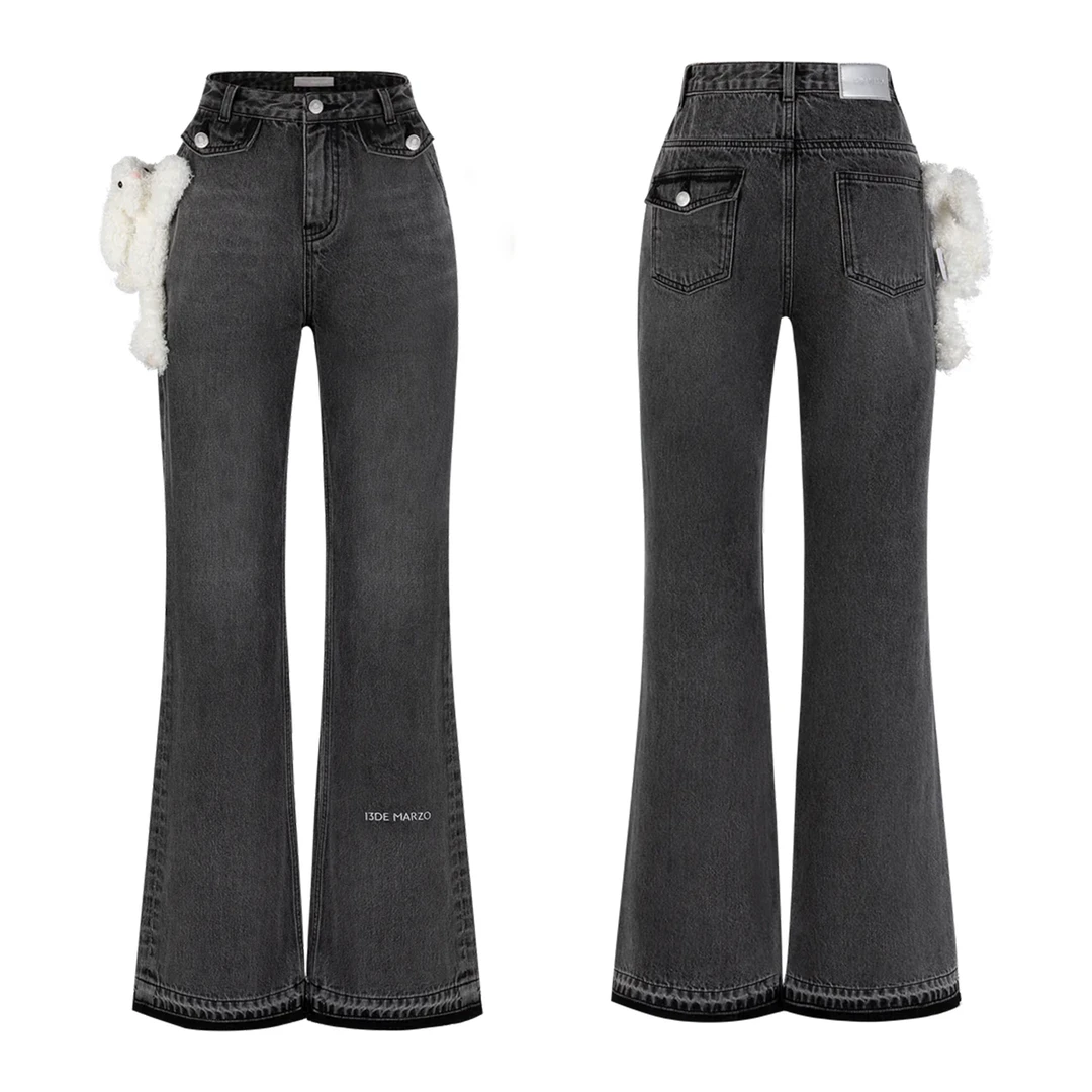 复古微喇做旧水洗阔腿牛仔裤DLDE1236