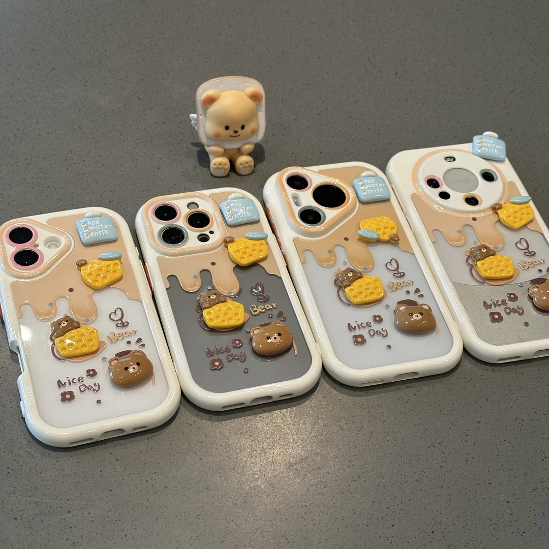 BANCA芝士奶酪熊四件套适用苹果16奶油手机壳华为vivo小米15oppo