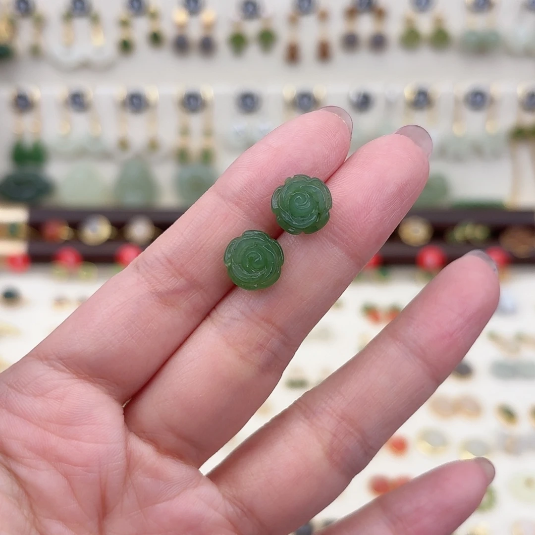 银S925镶嵌和田玉耳饰