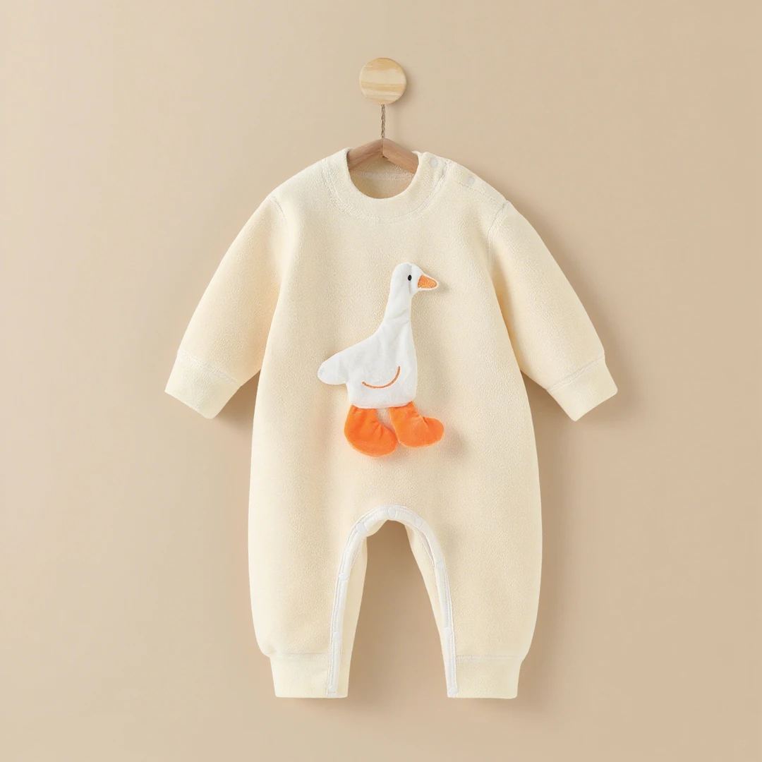 婴儿连体衣摇粒绒男女宝宝衣服新生幼儿外出服保暖秋冬款可爱哈衣