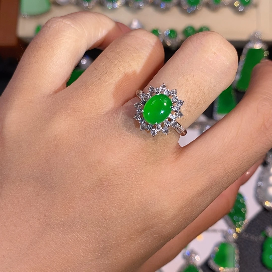 翡翠18K金镶嵌吊坠(不含链)蛋面戒指