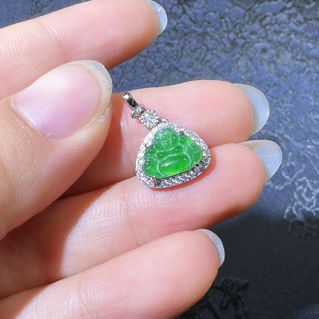 翡翠吊坠(不含链)银S925镶嵌佛公