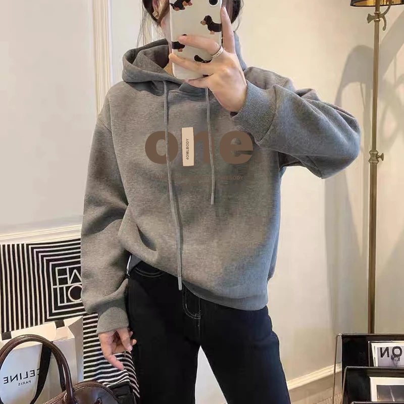 设计感小众秋冬新款2025加绒加厚套头连帽卫衣女短款宽松韩版外套