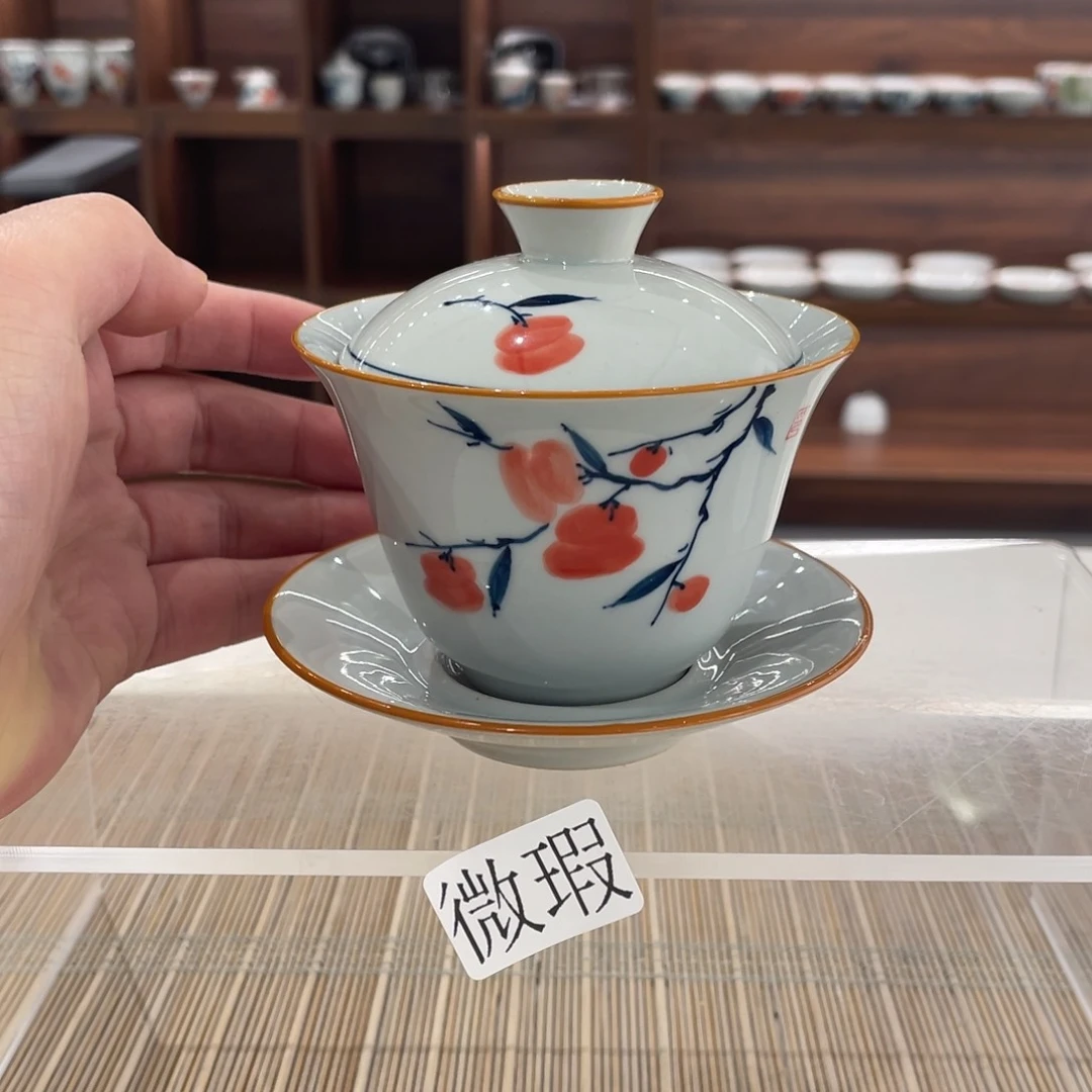 釉下手绘茶具微瑕