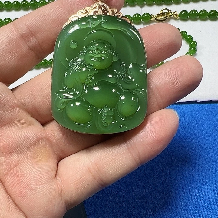 和田玉（碧玉）18K金镶嵌吊坠(不含链)