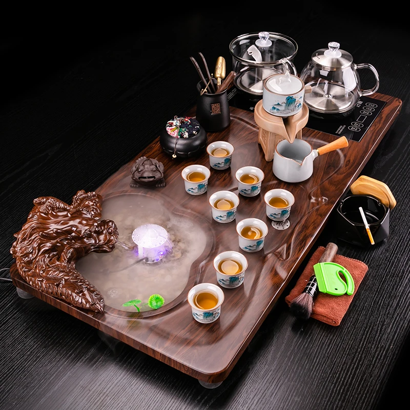 实木茶盘茶具套装家用客厅整套全自动一体办公室功夫泡小茶台简约