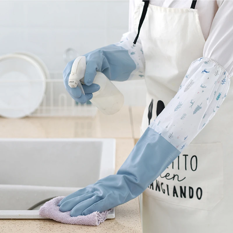 长袖家务手套加绒洗碗厨房洗衣服加厚洗菜防湿袖耐用型保暖搞卫生