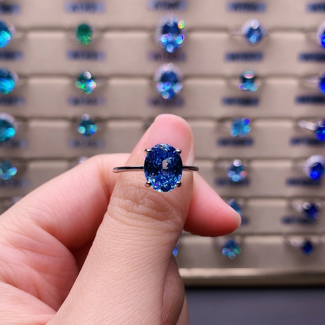 ****兰银S925镶嵌戒圈海蓝宝石