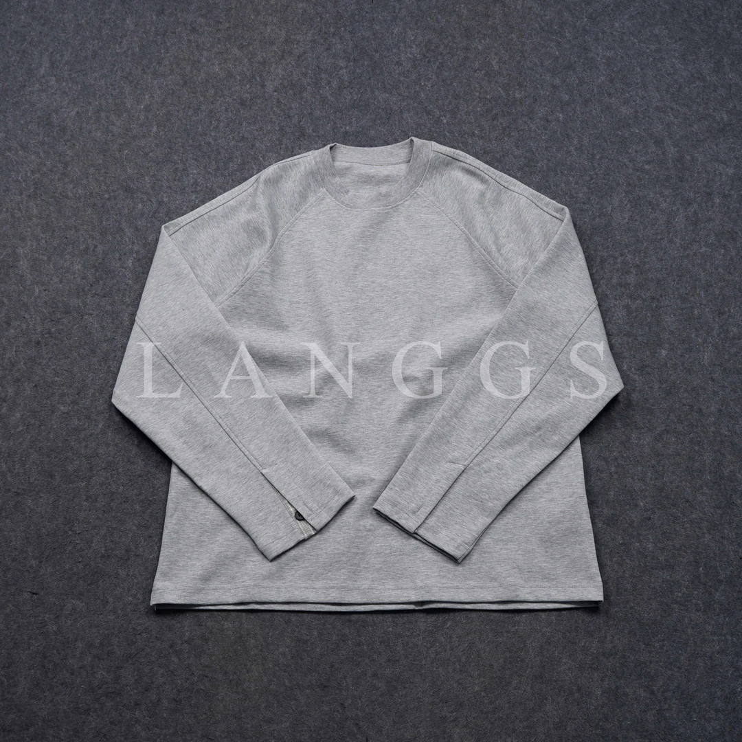 LANGGS&木子里 春季基础纯色圆领拼接衬衫袖舒适百搭打底-25T867