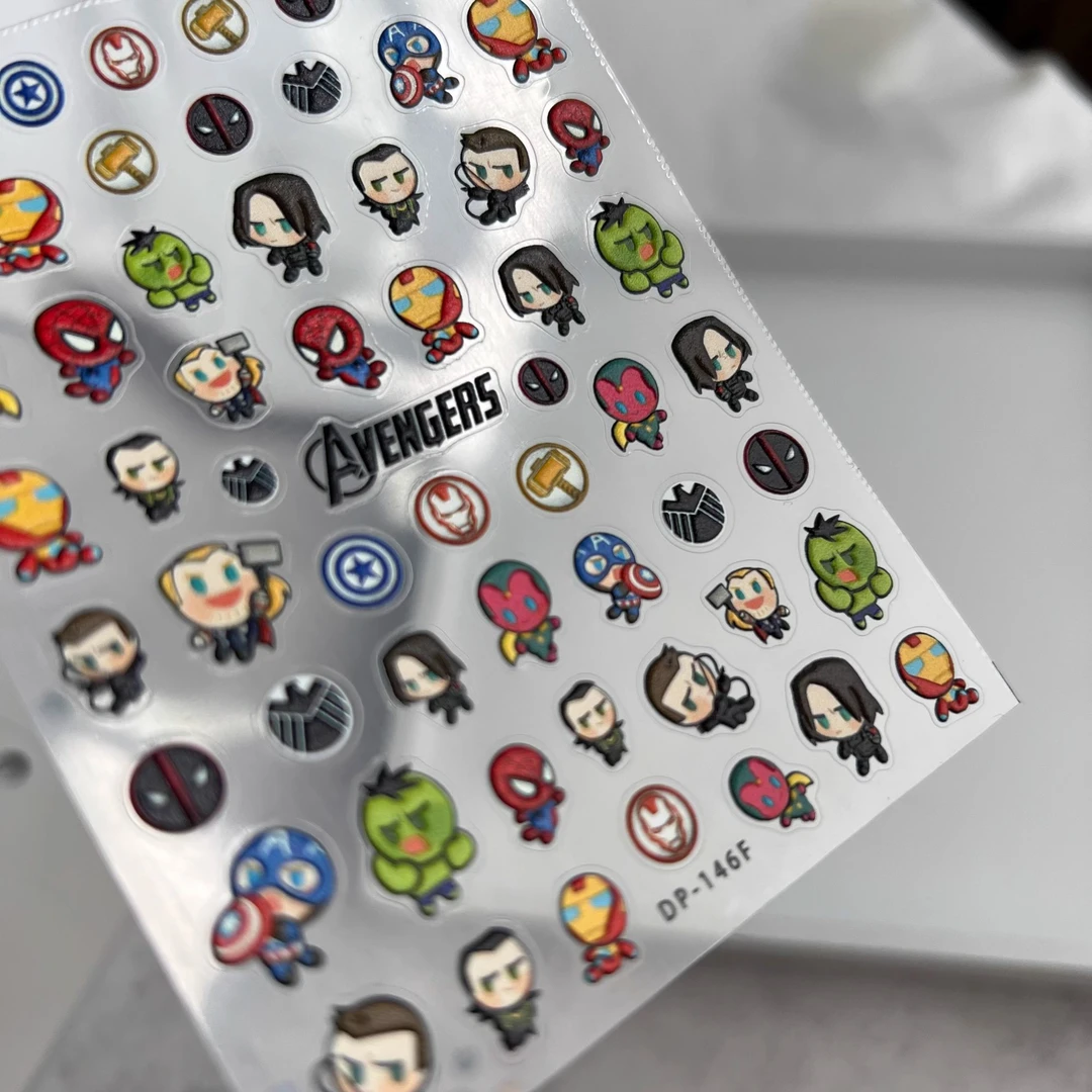 Q版穿戴甲贴饰Superhero漫威复仇者美甲贴纸浮雕磨砂工艺指甲贴纸