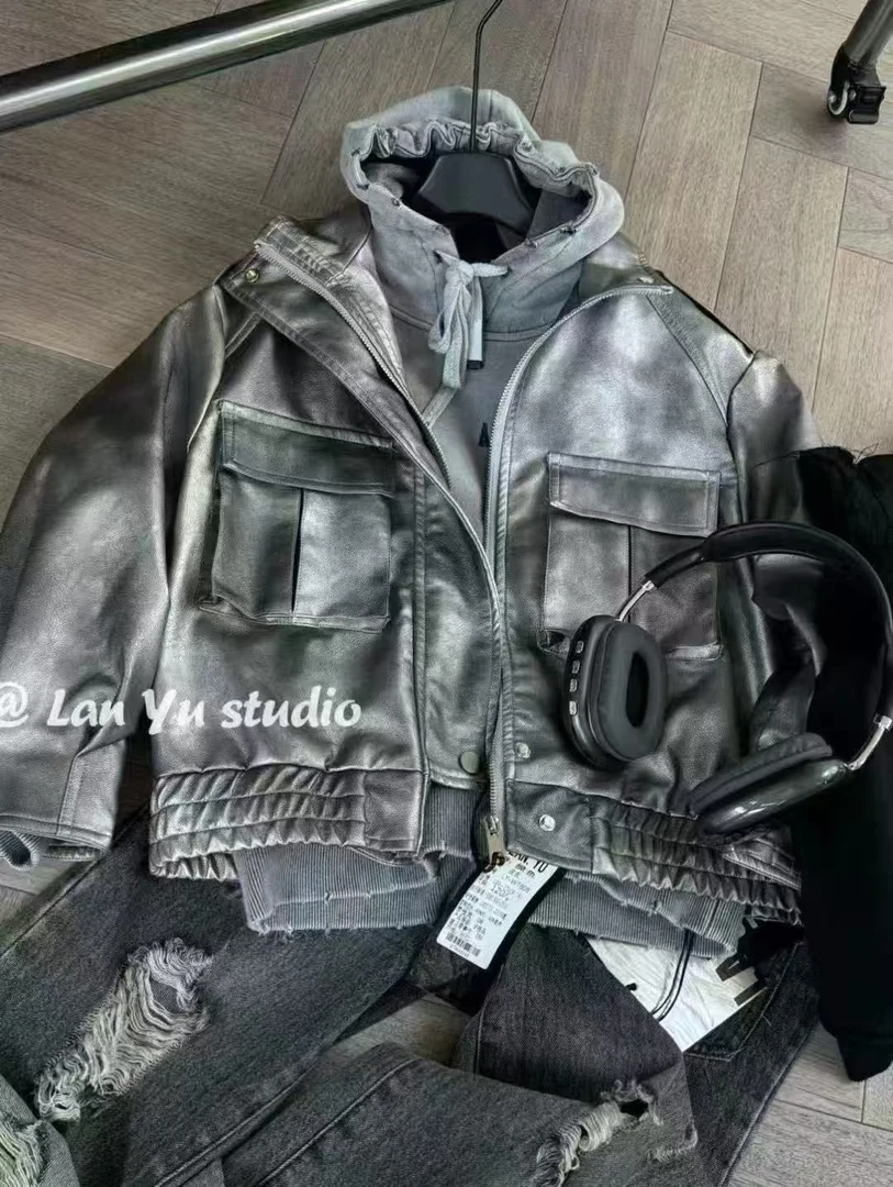 A4796男女童韩版时尚潮流休闲百搭春秋季立领拉链皮夹克