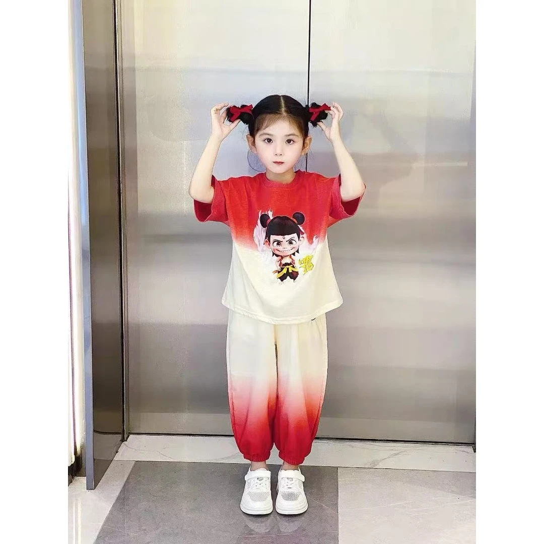 儿童新款女童短袖哪吒洋气渐变夏季套装两件套装夏装2025年女宝宝