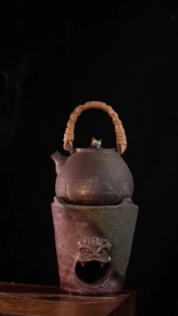 潮州纯手工柴烧麒麟提梁砂銚壶狮子炭炉侘寂风