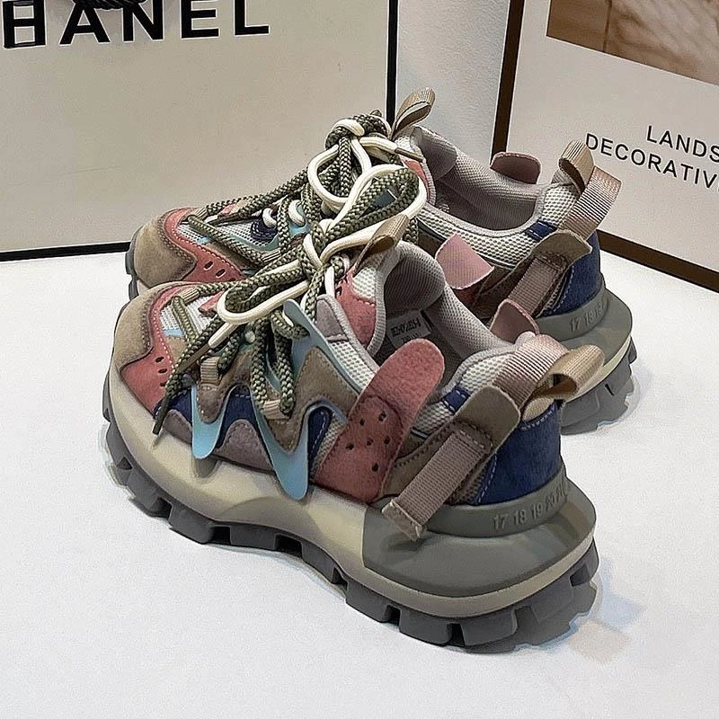 老爹鞋女款2025夏新款简约流行网面厚底休闲鞋透气轻便小众运动鞋