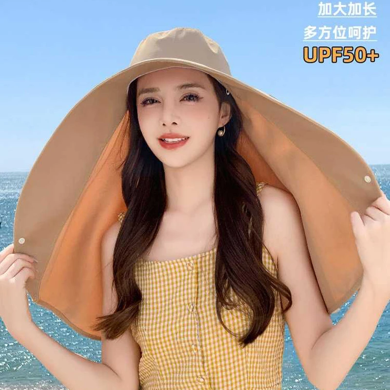 太阳帽护颈一体防紫外线帽子女百搭防晒大帽檐披肩时尚遮阳帽新