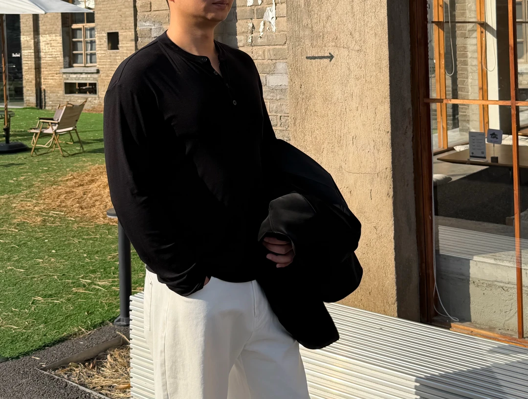 【ETERNAL YAN】亨利领打底衫莱赛尔羊毛百搭黑色长袖