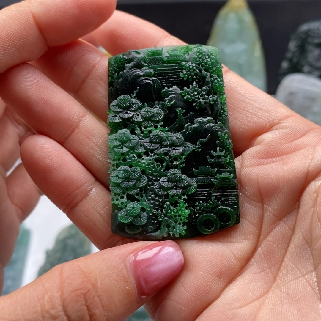 定制翡翠未镶嵌山水不议价k