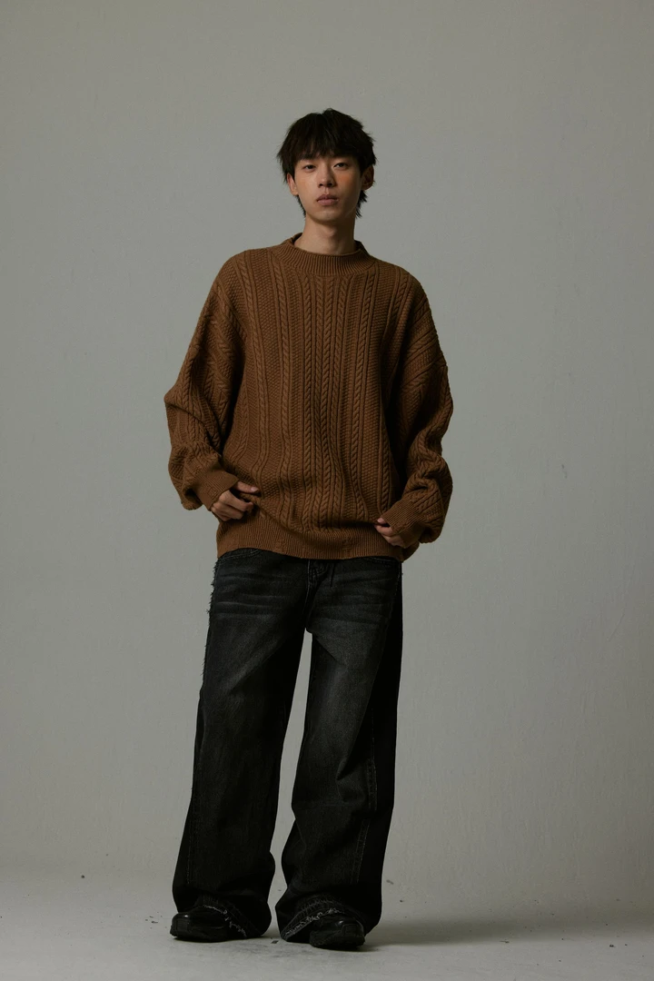 6811针织厚款圆领秋冬套头长袖潮流毛衣针织衫男士百搭街头休闲