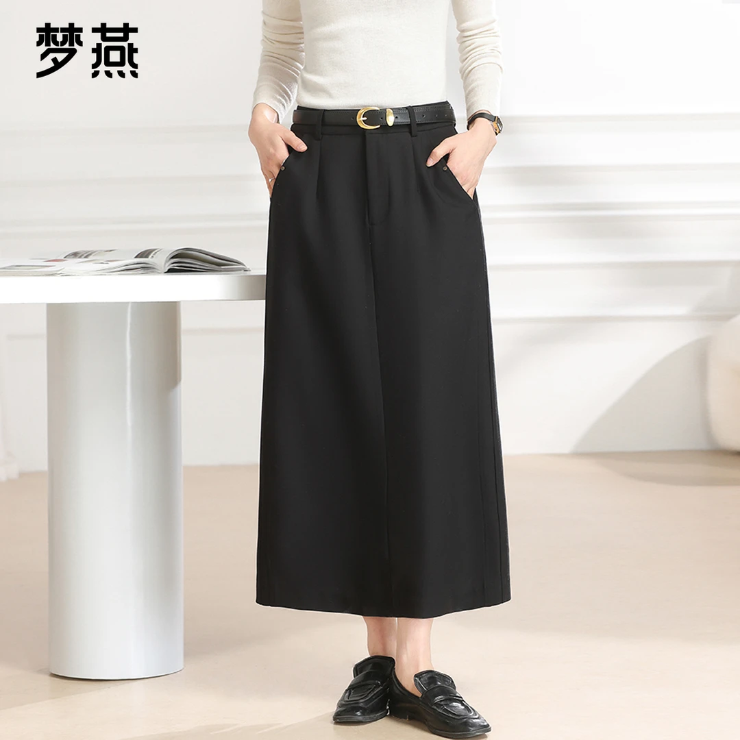 梦燕春秋季女款高腰中长款气质长裙显瘦时尚开叉半裙7AE02B5001