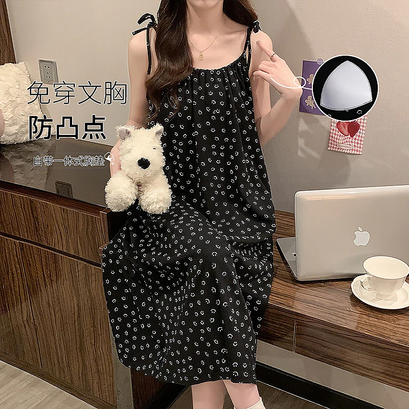 2025新款夏季吊带睡裙带胸垫睡衣女士爆款家居服大码可吊带睡衣